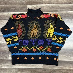 VTG Kitty Hawk by Vivian Wang Sweater Wool Blend Paisley Shoulder Pads Wmn Sz M